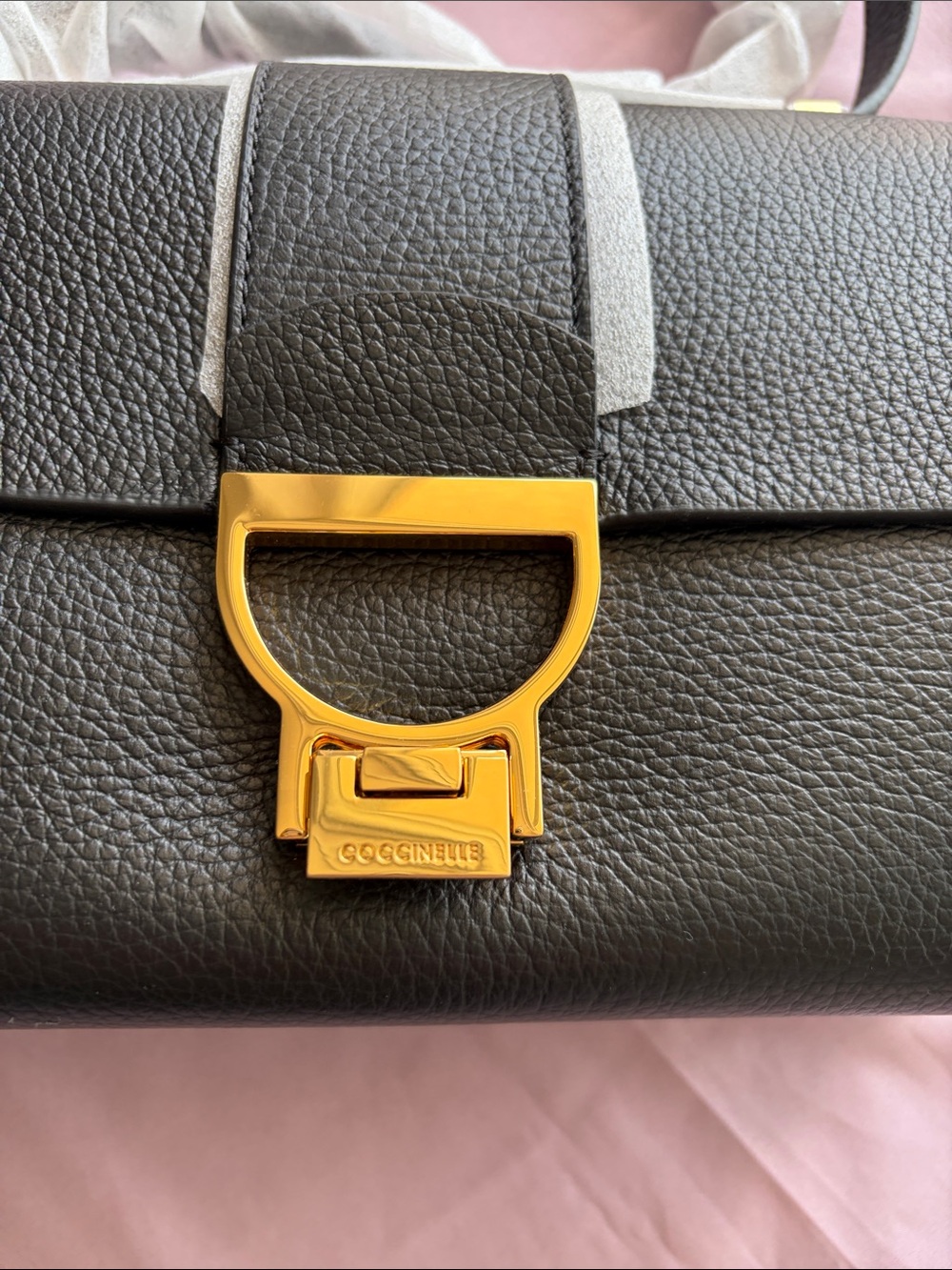 Coccinelle Black Pebble Leather Crossbody Bag with Gold Buckle - Picture 3 of 13